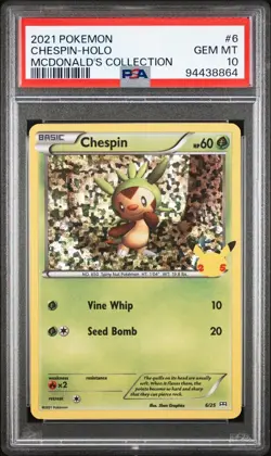 2021 Pokemon Mcdonalds Collection # 6 Chespin Holo PSA 10 Card! GEM MINT! - Image 1