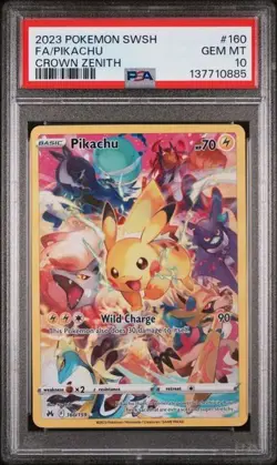 2023 POKEMON SWORD & SHIELD CROWN ZENITH #160 FULL ART/PIKACHU PSA 10 - Image 1