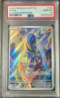 Pokemon Sawk #130 WHT EN-White Flare Illustration Rare PSA 10 - Image 1