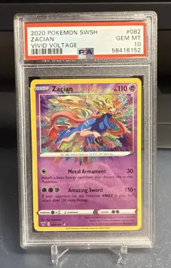 2020 Pokemon SWSH Vivid Voltage Zacian Card #082/185 PSA 10 - Image 1