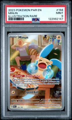 2023 POKEMON PAR EN-PARADOX RIFT ILLUSTRATION RARE #194 MINUN PSA 9 - Image 1