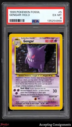 1999 Pokemon Fossil Unlimited #5 Gengar HOLO PSA 6 EX-MT - Image 1