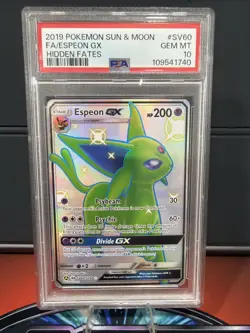 2019 POKEMON SUN & MOON HIDDEN FATES #SV60 FULL ART/ESPEON GX PSA 10 - Image 1
