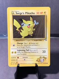Pokemon TCG Gym Heroes Lt. Surge's Pikachu Non Holo #81/132 2000 WOTC VTG LP - Image 1