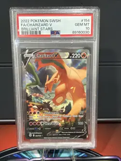 2022 POKEMON SWORD & SHIELD BRILLIANT STARS #154 FULL ART/CHARIZARD V PSA 10 - Image 1