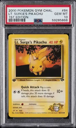 2000 POKEMON GYM CHALLENGE 1ST EDITION #84 LT. SURGE'S PIKACHU PSA 10 - Image 1