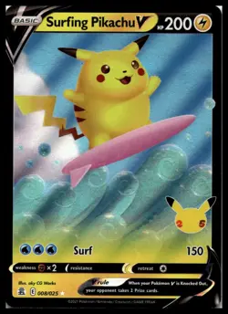 Surfing Pikachu V 008/025 Celebrations Pokemon Card | NM - Image 1