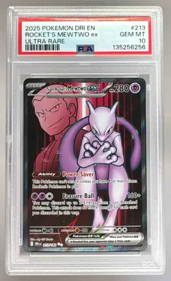 6256 Team Rocket's Mewtwo ex 2025 Pokemon SV Destined Rivals DRI EN #213 PSA 10 - Image 1