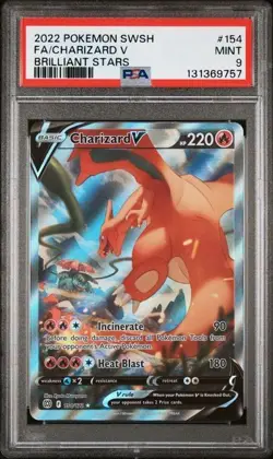 2022 POKEMON SWORD & SHIELD BRILLIANT STARS #154 FULL ART/CHARIZARD V PSA 9 - Image 1