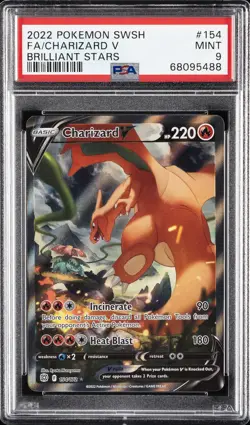 2022 POKEMON SWORD & SHIELD BRILLIANT STARS #154 FULL ART/CHARIZARD V PSA 9 - Image 1