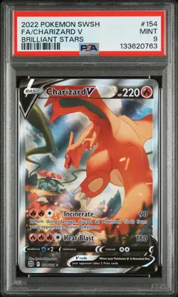 2022 POKEMON SWORD & SHIELD BRILLIANT STARS #154 FULL ART/CHARIZARD V PSA 9 - Image 1