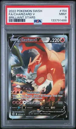 2022 POKEMON SWORD & SHIELD BRILLIANT STARS #154 FULL ART/CHARIZARD V PSA 9 - Image 1