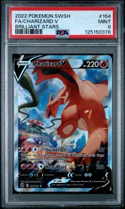 2022 POKEMON SWORD & SHIELD BRILLIANT STARS #154 FULL ART/CHARIZARD V PSA 9 - Image 1