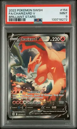 2022 POKEMON SWORD & SHIELD BRILLIANT STARS #154 FULL ART/CHARIZARD V PSA 9 - Image 1