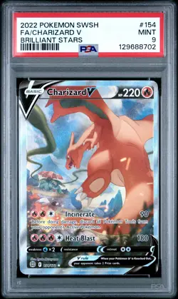 2022 POKEMON SWORD & SHIELD BRILLIANT STARS #154 FULL ART/CHARIZARD V PSA 9 - Image 1