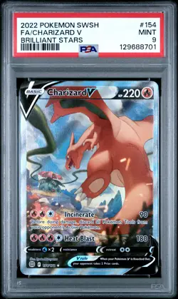2022 POKEMON SWORD & SHIELD BRILLIANT STARS #154 FULL ART/CHARIZARD V PSA 9 - Image 1