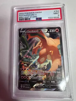 2022 POKEMON SWORD & SHIELD BRILLIANT STARS #154 FULL ART/CHARIZARD V PSA 9 - Image 1