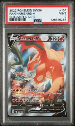 2022 POKEMON SWORD & SHIELD BRILLIANT STARS #154 FULL ART/CHARIZARD V PSA 9 - Image 1