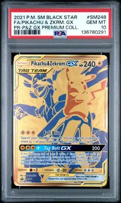 2021 POKEMON SM BLACK STAR PROMO #SM248 FULL ART/PIKACHU & ZEKROM GX PSA 10 - Image 1