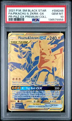 2021 POKEMON SM BLACK STAR PROMO #SM248 FULL ART/PIKACHU & ZEKROM GX PSA 10 - Image 1