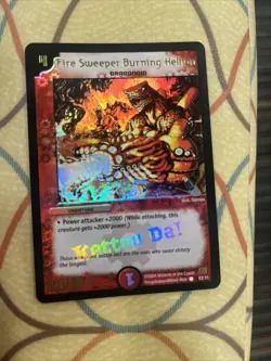 2004 Duel Masters Trading Card Fire Sweeper Burning Hellion E2 Y1 Promo Holo - Image 1