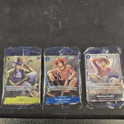 One Piece Card Game TS02 Tin Promo Bundle - P073 P074 P075 Luffy Ace Sabo - Image 1
