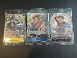 One Piece Card Game TS02 Tin Promo Bundle P073 P074 P075 Monkey Luffy Sabo Ace - Image 1