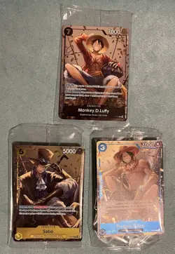 One Piece Card Game TS02 Tin Promo Bundle P073 P074 P075 Luffy Sabo Ace - Image 1