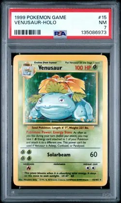 1999 POKEMON BASE SET UNLIMITED #15 VENUSAUR-HOLO PSA 7 - Image 1