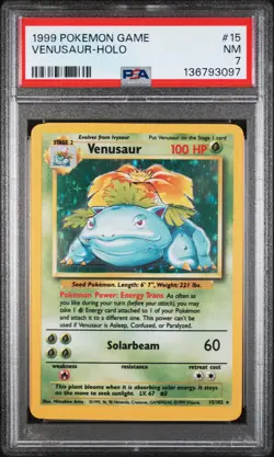 1999 POKEMON BASE SET UNLIMITED #15 VENUSAUR-HOLO PSA 7 - Image 1