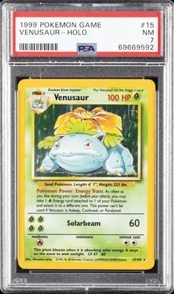 1999 POKEMON BASE SET UNLIMITED #15 VENUSAUR-HOLO PSA 7 - Image 1