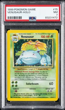 1999 POKEMON BASE SET UNLIMITED #15 VENUSAUR-HOLO PSA 7 - Image 1