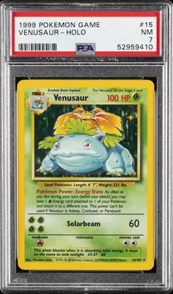 1999 POKEMON BASE SET UNLIMITED #15 VENUSAUR-HOLO PSA 7 - Image 1