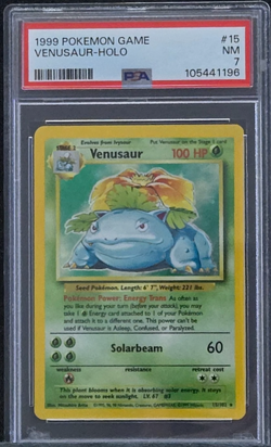1999 POKEMON BASE SET UNLIMITED #15 VENUSAUR-HOLO PSA 7 - Image 1
