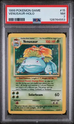 1999 POKEMON BASE SET UNLIMITED #15 VENUSAUR-HOLO PSA 7 - Image 1
