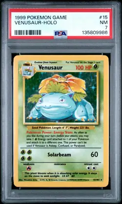 1999 POKEMON BASE SET UNLIMITED #15 VENUSAUR-HOLO PSA 7 - Image 1