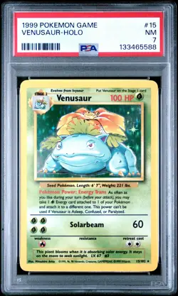 1999 POKEMON BASE SET UNLIMITED #15 VENUSAUR-HOLO PSA 7 - Image 1