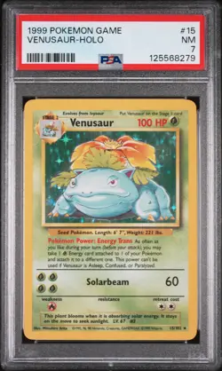 1999 POKEMON BASE SET UNLIMITED #15 VENUSAUR-HOLO PSA 7 - Image 1
