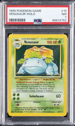 1999 POKEMON BASE SET UNLIMITED #15 VENUSAUR-HOLO PSA 7 - Image 1