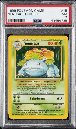 1999 POKEMON BASE SET UNLIMITED #15 VENUSAUR-HOLO PSA 7 - Image 1
