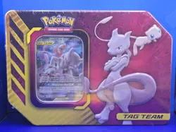 2019 Pokemon Tag Team Mewtwo & Mew GX Power Partnership Tin Promo Factory Sealed - Image 1