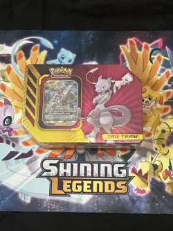 2019 Pokemon Tag Team Mewtwo & Mew GX Power Partnership Tin Promo Factory Sealed - Image 1