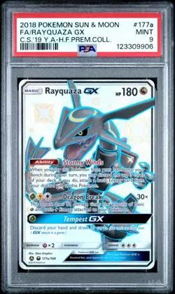 2018 POKEMON SUN & MOON CELESTIAL STORM #177A FULL ART/RAYQUAZA GX PSA 9 - Image 1