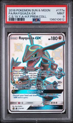 2018 POKEMON SUN & MOON CELESTIAL STORM #177A FULL ART/RAYQUAZA GX PSA 9 - Image 1