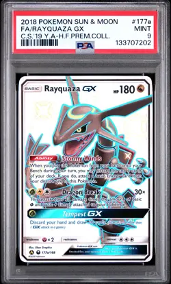 2018 POKEMON SUN & MOON CELESTIAL STORM #177A FULL ART/RAYQUAZA GX PSA 9 - Image 1