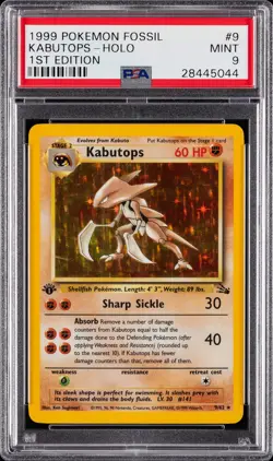 1999 POKEMON FOSSIL 1ST ED #9 KABUTOPS-HOLO PSA 9 - Image 1