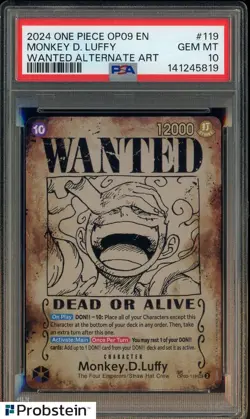 2024 One Piece EN Wanted Alternate Art #119 Monkey D. Luffy PSA 10 GEM MINT - Image 1