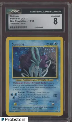 2001 Pokemon Neo Revelation Double Holo Error #14/64 Suicune CGC 8 NM-MT - Image 1