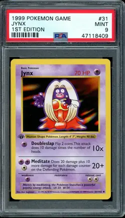 1999 Pokemon Base Set #31 Jynx 1st Edition PSA 9 - Image 1