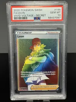 PSA 10 Gem - Leon Secret Rare Rainbow 195/185 - Vivid Voltage 2020 Pokemon Card - Image 1